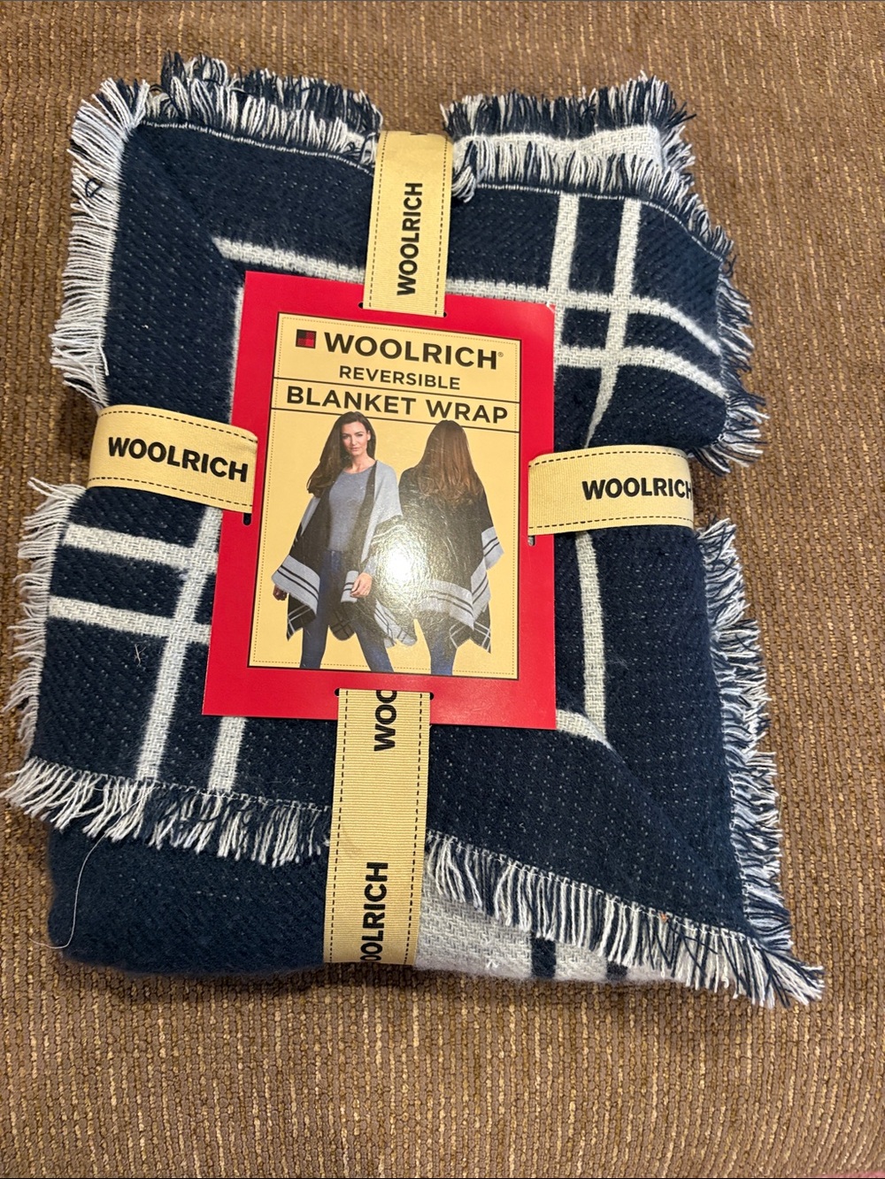 Woolrich Navy and light gray Plaid Blanket Wrap